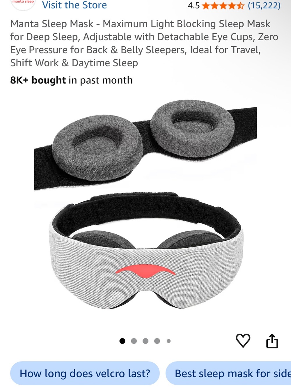 Sleep Adjustable Sleep Mask in Light Gray - Maximum Light Blocking